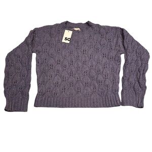 NWT SO Purple Pointelle Crewneck Cable Knit Long Sleeve Sweater - Size Small